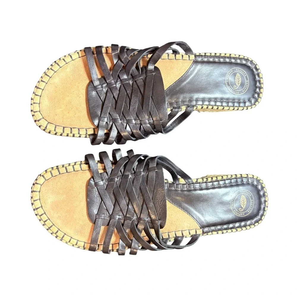 Nurture Black Woven Leather Espadrille Wedge Sandals Slides Womens Size 9